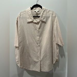 Linen bottom down shirt in tan